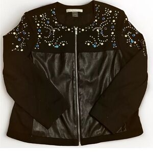 Peter Nygard Petite M Full Zipper Black Studded Embellished Faux Leather Jacket